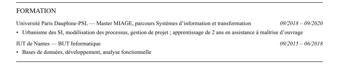 CV consultant amoa : formation