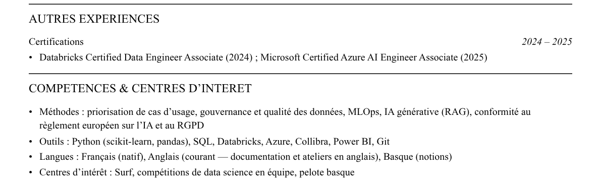 CV consultant data et ia : compétences et centres d’intérêt