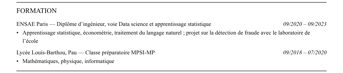 CV consultant data et ia : formation