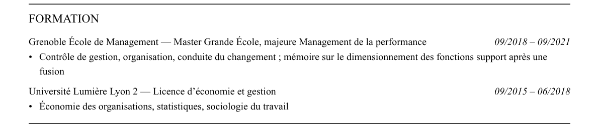 CV consultant en management et organisation : formation