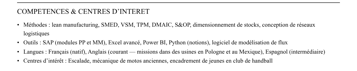 CV consultant en opérations et supply chain : compétences et centres d’intérêt