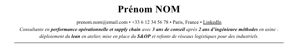 CV consultant en opérations et supply chain : en-tête et accroche