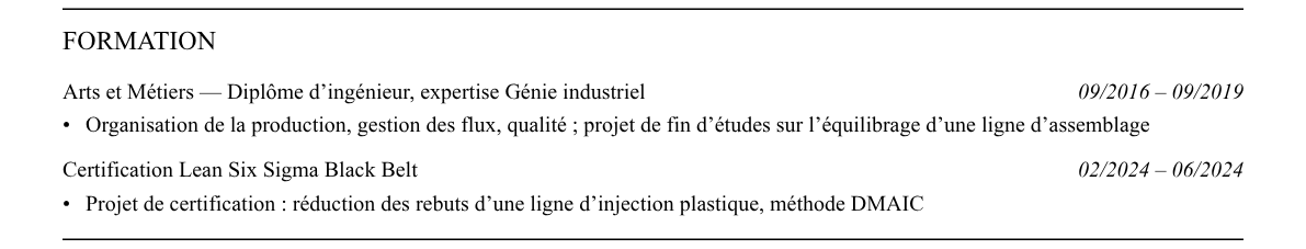 CV consultant en opérations et supply chain : formation