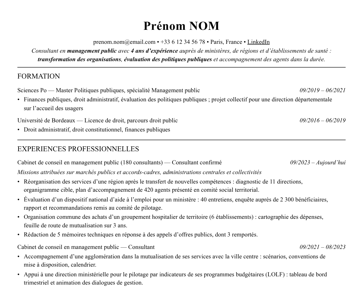 Aperçu : Exemple de CV Consultant secteur public