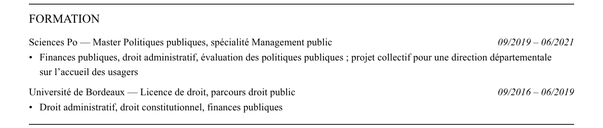 CV consultant secteur public : formation