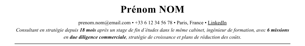 CV consultant en stratégie : en-tête et accroche