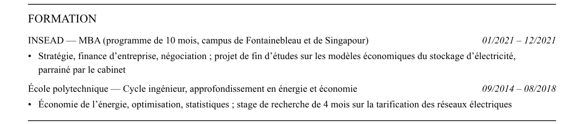 CV manager en conseil en stratégie : formation