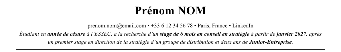 CV stagiaire en conseil en stratégie : en-tête et accroche