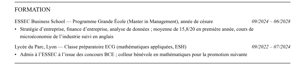 CV stagiaire en conseil en stratégie : formation